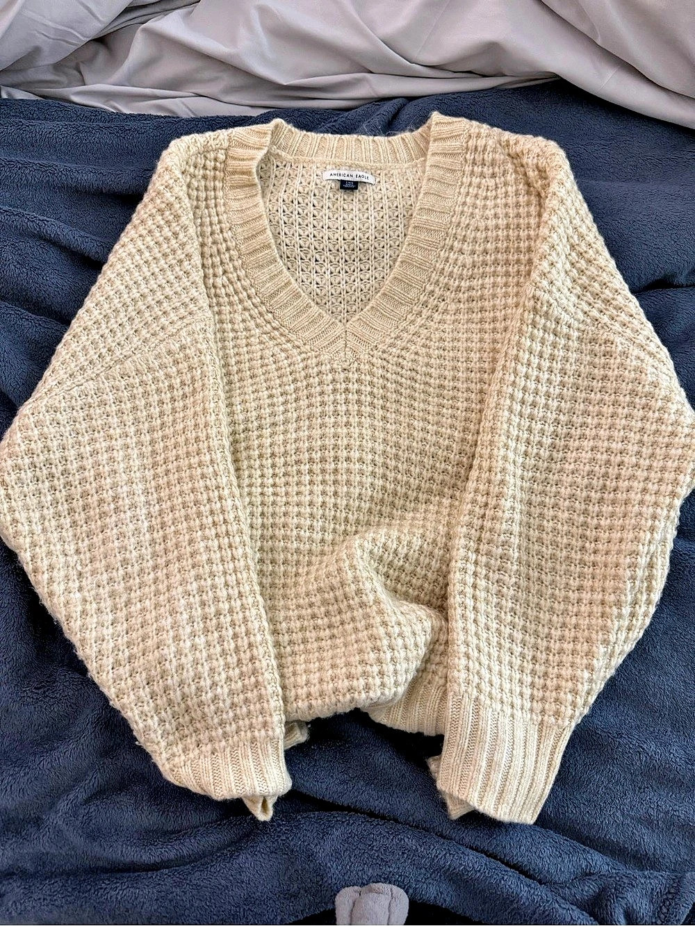 American Eagle V-Neck Sweater in Cream Size Large Like New
